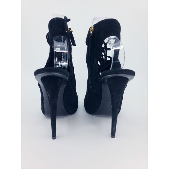 Giuseppe Zanotti Black Suede Lace Up Open Toe Booties Size 38 - Picture 5 of 8